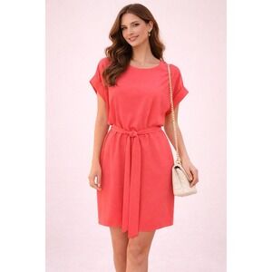 Naked Zebra Women Dress S Coral Sheer Gauzy Shift Tie Waist Relaxed Easy Fit NWT